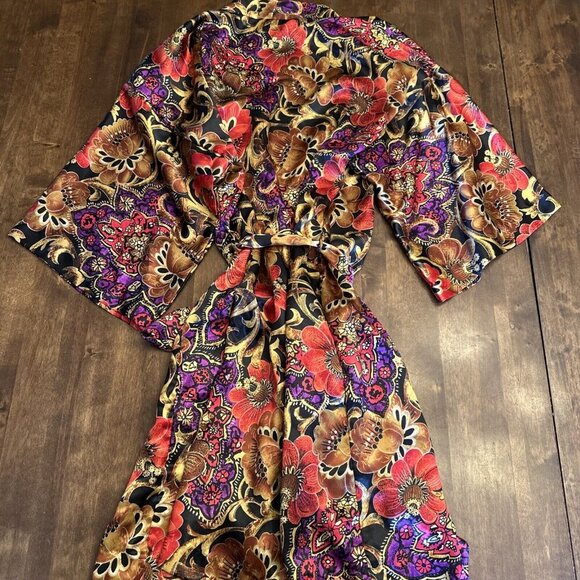 Vintage California Dynasty Robe Sleepwear Old Money Floral Gold Small Womens Red - Picture 8 of 9